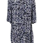Doe & Rae  Boho Ikat Mini Dress Blue White 70s Hippie Festival Style Medium Photo 0