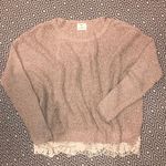 Urban Outfitters UO Pins and Needles Lace Trim Oversized Sweater Knit Tan Taupe Boho Size Small Photo 2