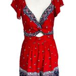 Blue Rain  Red/Blue Paisley Romper Women's Size Small NWT | 15-20 Photo 0