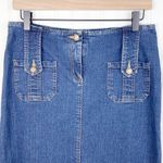 Faded Glory Vintage Y2K  Denim Maxi Skirt Size 4 Flap Pocket Back Slit Dark Wash Photo 2