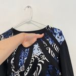 ALFRED DUNNER Black White Blue Cheetah Leopard Animal 3D Stripe 3/4 Sleeve Top L Size L Photo 5
