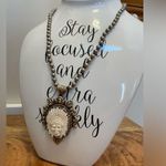 Indian Chief Carved Bone Skull Necklace 20” Chain Photo 2