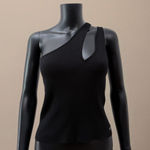 Calvin Klein Jeans Black Ribbed One Shoulder Asymmetrical Knit Tank Top M Photo 0