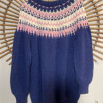 American Vintage VTG Hand Knit Women’s Fair Isle Women's Sweater Cozy Cabincore Cottagecore Blue Photo 0