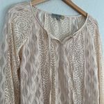 Cream Sheer Lace Feminine Blouse Coquette Cottage Girly Romantic Long Sleeve Y2K Size M Photo 1