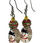 Hand Painted Snow Man Earrings Pierced Dangle Hooks Christmas Winter Wear Photo 0