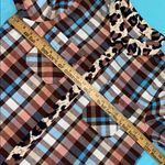 ASVIVID Plaid Tunic button up roll tab long sleeves leopard print accents size L Blue Size L Photo 7