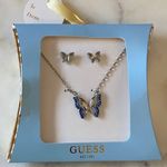 Guess NWT Silver and Blue Butterfly Necklace and Earrings Set Photo 0