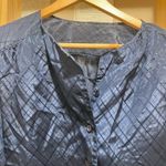 Navy Blue Long Sleeve Button Up Shirt with Shiny Line Patterns Size M Photo 2