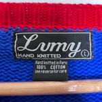 Lumy Vintage 80s Hand Knit Red White Blue America USA Sweater Women Size L Size L Photo 2