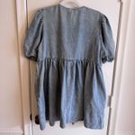 SheIn Womens Tie Front Denim A-Line Mini Dress Round Neck Puff Sleeve Pockets Size L Photo 1