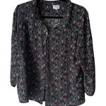 Brora Women's Size 16 Bird Print Button Down Shirt Long Sleeve Collared Silk XL Black Photo 0