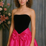 Vtg Scarlett Nite Prom Dress Pink Black Velvet Short Bubble Strapless Bow 7/8 Photo 0