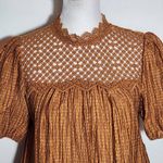 Mine Brown Puffy Sleeve Blouse with Crochet Detail NWOT Size Medium Photo 2