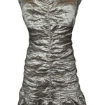 BCBGMAXAZRIA Strapless Corset Ruched Mini Dress Metallic Bubble Hem size Medium Photo 0