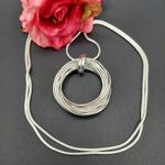 Charter Club Silver Tone Circular Statement Pendant Necklace Long Snake Chain 30 Photo 1