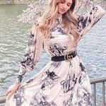 ZARA  Disney Bambi Sketch Long Puff Sleeve Mock Neck Pleated Midi Dress Small Photo 0