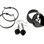 Pierced Earrings 3 Pair Dark Color Shade Hoop Drop Dangle Goth Metal Beaded Black Photo 0