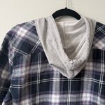 Polly & Esther Plaid Hooded Flannel Shirt in Blue and Gray Size L Juniors Photo 8