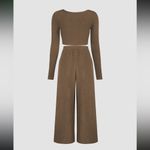 Cider NWOT Set Solid Knitted Ribbed Crop Top Long-Sleeve and Wide Leg Pants Photo 1