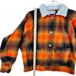 Urban Outfitters ‎ Outfitters Plaid Jacket Sherpa Collar Button Front Orange Black XS Grunge Photo 6