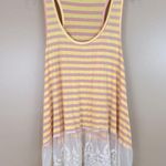 Umgee Lace Hem Yellow Pink Striped Tank Top Tunic Large Photo 0