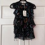 Ulla Johnson NEW Ulla Johnson Dominique Top Black Iris Floral Print Sheer Silk Blouse Size 6 Photo 2