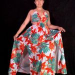 Vibrant Floral Halter Maxi Dress Orange Size undefined Photo 1