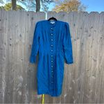 Vintage silk blue long sleeve dress by papell too petites size 6 whimsy gold Photo 2