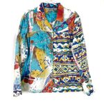 Chico's Design | VTG Abstract Jewel Tone Button Linen Cotton Jacket Chico 2/US L Photo 0
