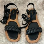 NWOT Crevo Sandals Women's 6 Black Flats Alma Ankle Tie Leather Boho Feminine Photo 0