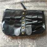 DSW Black Faux Leather Ruffle Bag with Makeup Pouch Photo 3