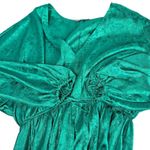 BKE Red by Floral Mini Dress in Jaquard Green M Satin V-Neck Dress Long Sleeve Photo 6