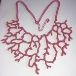 Bright Pink CZ Rhinestone Leaf Branch Handmade Unique Boho Statement Necklace Photo 2