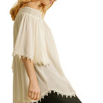 Umgee  Womens Blouse Size Medium Cream Off‎ Shoulder Lace Trim Boho NEW Photo 0