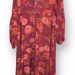 Joyfolie Brenna Dark Red Floral Maxi Longline Cardigan Balloon Sleeves Duster M Size M Photo 0