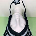 Crochet Striped Cat Ear Beanie with Star Accents Black Photo 0
