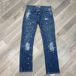 EXPRESS Distressed Bleach Splatter Baggy Straight Leg Boyfriend Jeans Blue 2 Photo 2