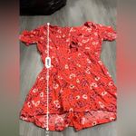 Free People Jinx Red & White Floral Print Cut Out Tie Front Romper Dress Size 4 Photo 10