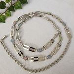 Vintage Silver Rectangle Chain Link Color Gemstones Belt Photo 0