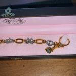 Juicy Couture Retro  Gold Chain Silver Crystals Puffy Heart Bracelet Photo 2