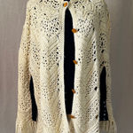 Vintage Ivory Hand Crocheted Fringe Cape Poncho Open Knit Boho 70s Style Size undefined Photo 0