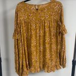 easel  Floral Mustard Yellow Ruffle Blouse Size M Photo 3