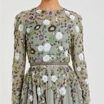 Mac Duggal 5716 Womens Green Sequined Floral Long Sleeve High Neck Midi Dress Photo 2