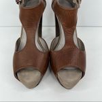 Brunello Cucinelli shoes 40 T-Strap peep toe heeled platform brown leather Photo 4