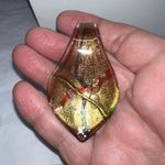 Vintage‎ Art Glass Hand Painted Pendant Gold Photo 2