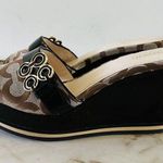 Coach Geri Black Brown Logo Print Canvas Wedge Heel Platform Sandals - US 8.5 Photo 0