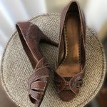 90s brown snakeskin open peep toe stiletto pumps with a 3.2” heel Photo 0
