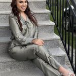 ZARA WOMAN SAGE GREEN SEQUIN SATIN EFFECT SHIRT Top Blouse SIZE Medium Photo 2