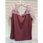 Flamingo‎ Dusty Rose V Neck Lace Short Sleeve Blouse Size 2XL Soft Pink Photo 4